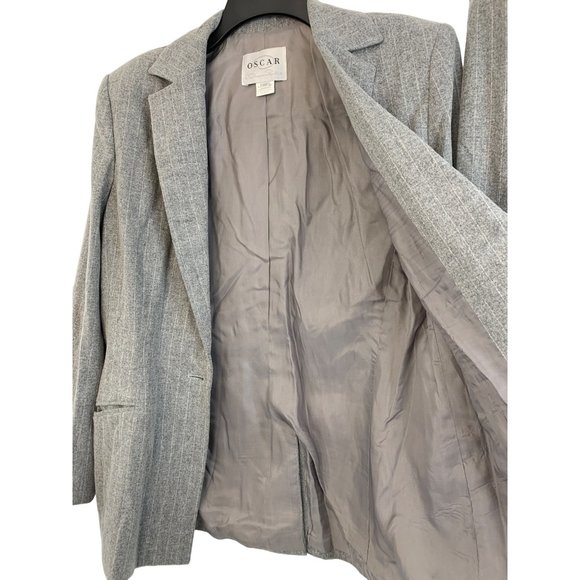 70s VTG Sz 12 Oscar De La Renta Pant Suit Wool Flannel Chalkstripe Wide Leg 6722 - Picture 4 of 14